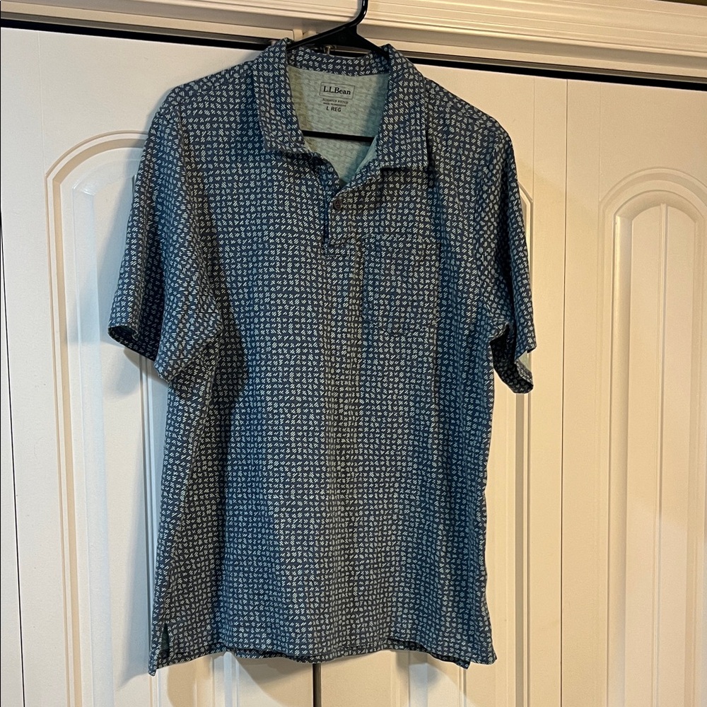 L.L. Bean Patterned Blue Polo Shirt